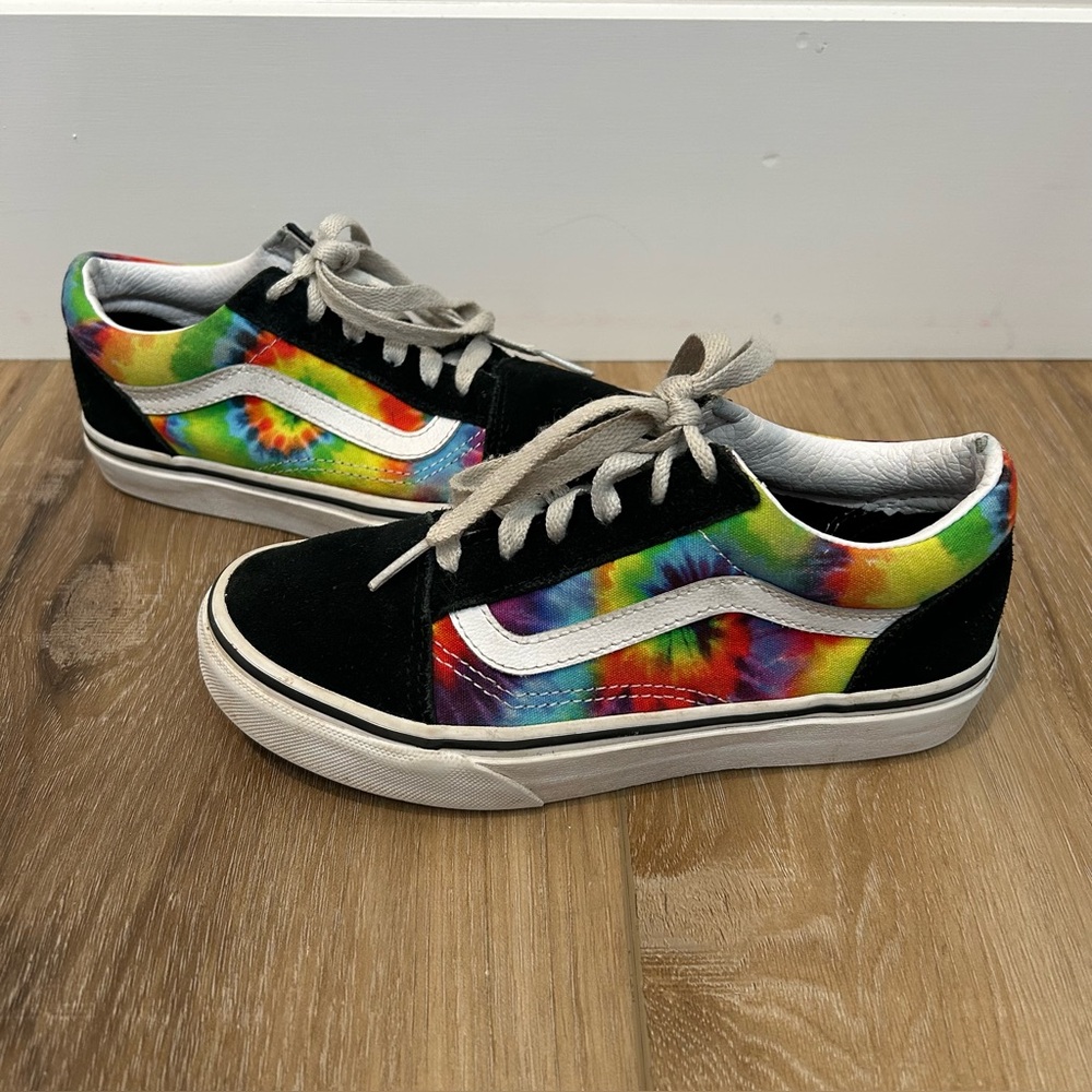 Vans Kids Tie-Dye Old School Sneakers Unisex Size 2 Black Suede Rainbow Colors
